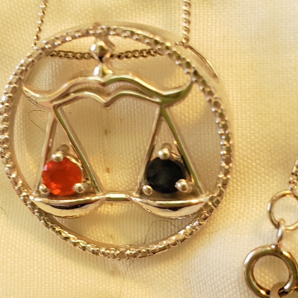 18 inch, 925 Libra Pendant, Fire Opal, Sapphire, Diamond, 4g, NWT